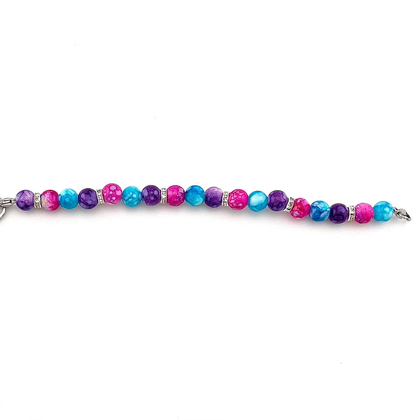 Caribbean-Themed Medical ID Bracelet – Pink, Purple & Teal Beaded Stretch Bracelet (Bracelet Only)