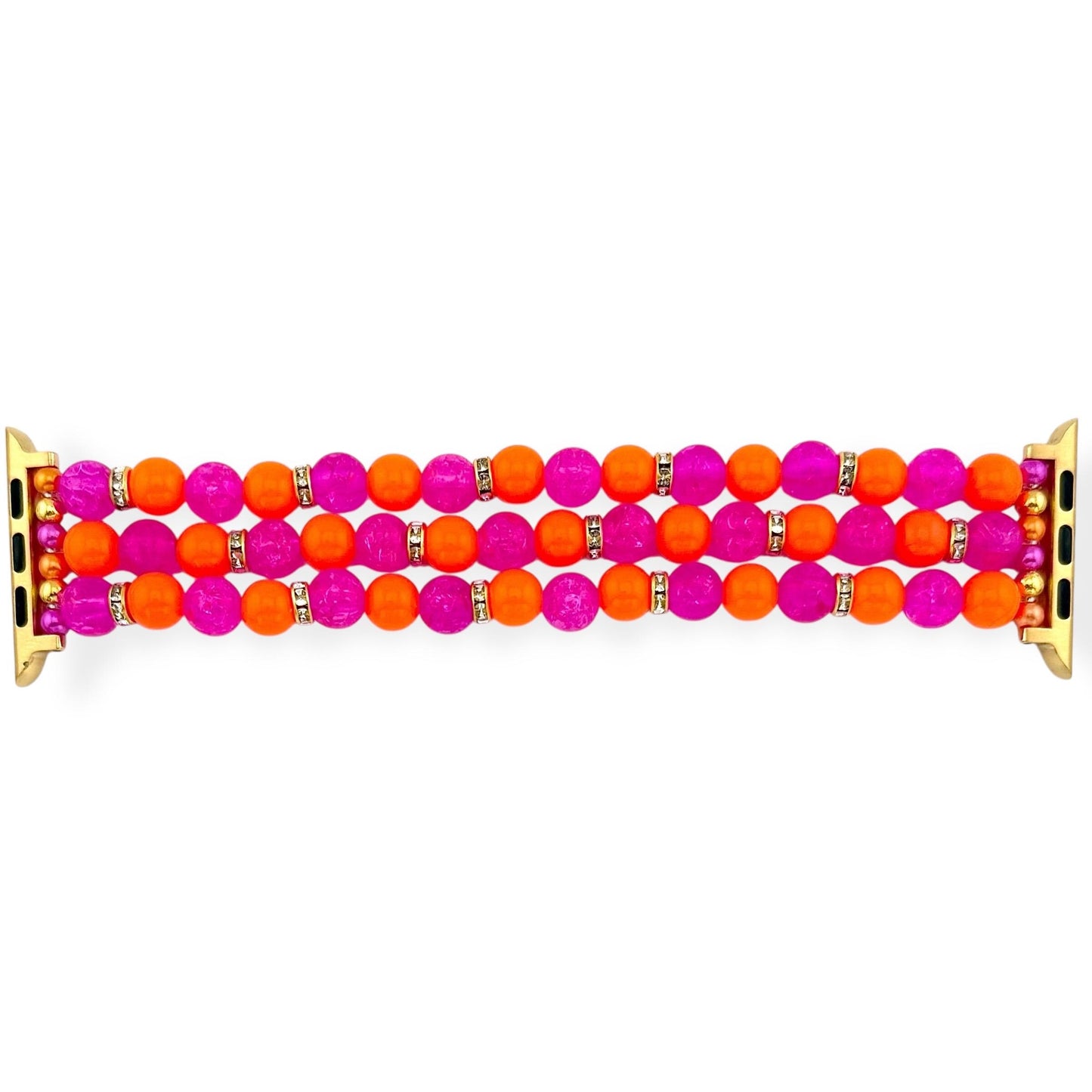 Neon Pink & Orange Beaded Watch Band | Stretch Bracelet Style Apple Watch Band | Handmade Samsung Galaxy Watch Strap | Colorful Jewelry Band