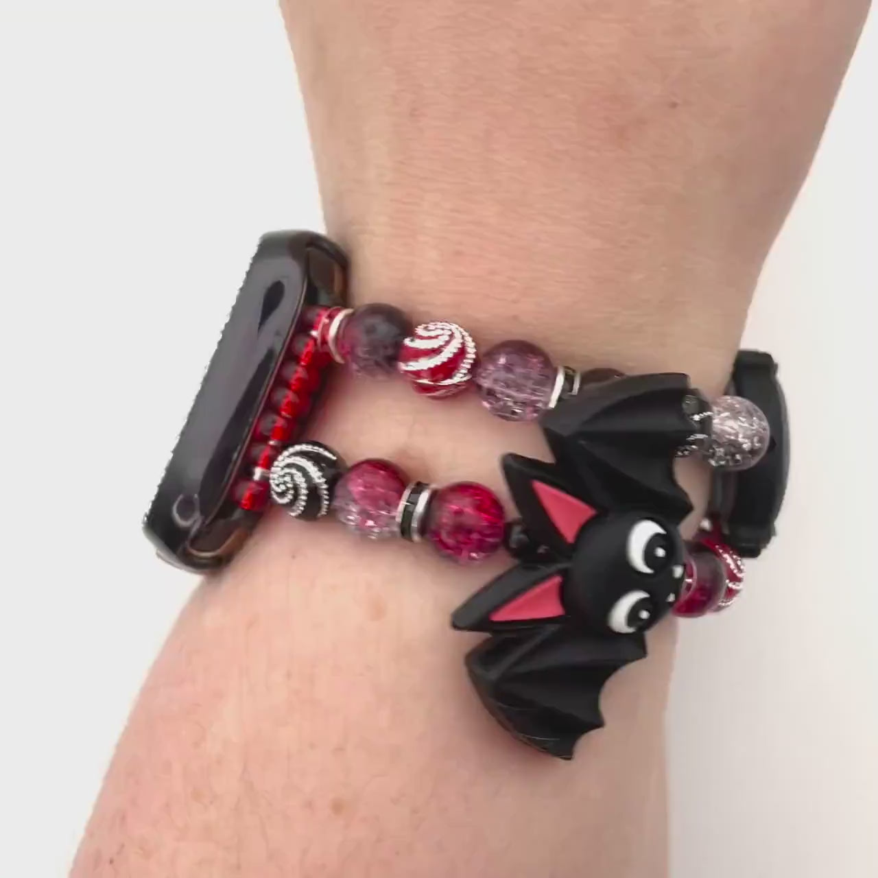 Halloween Chunky Vampire Bat Watch Band Compatible with Apple Watch Made with Silicone Acrylic and Rhinestone Beads