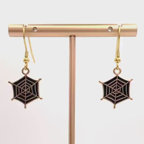 Spider Web Halloween Earrings Made with Gold Finished Stainless Steel Earring Hooks