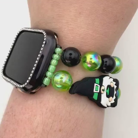 Halloween Chunky Gnomes and Cauldron Watch Band Compatible with Apple Watch Made with Silicone and Acrylic Beads