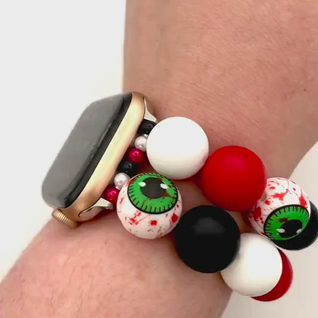 Spooky Eyeballs Chunky Large Bead Halloween Watch Band Compatible with Apple Watch Made with 15mm Silicone Beads